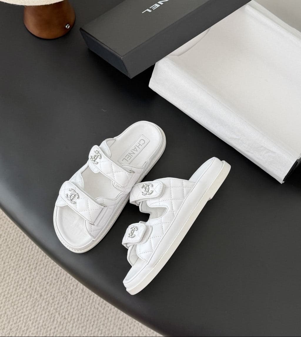 CHANEL Quilted Dad Sandal White.