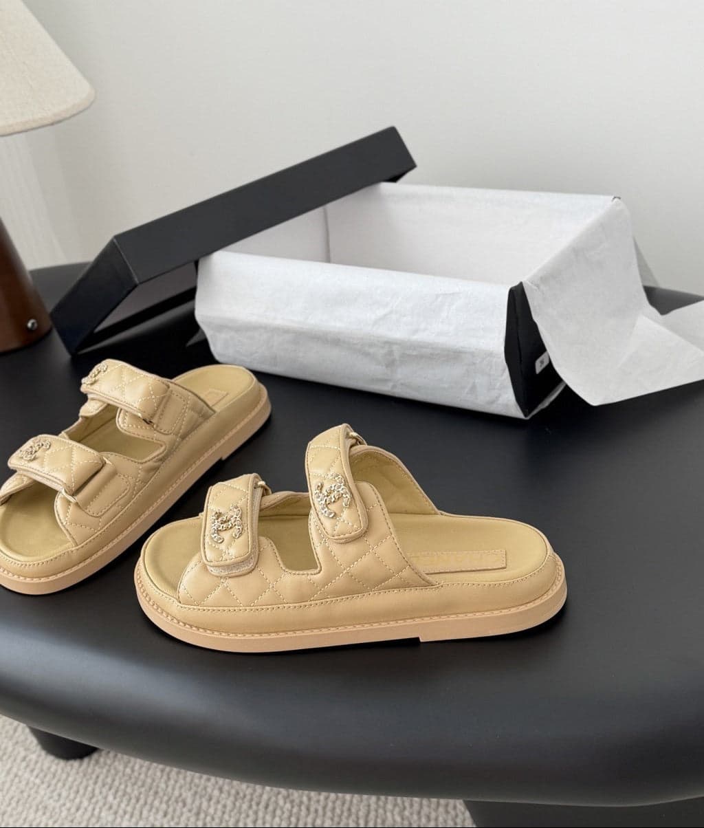 CHANEL Quilted Dad Sandal Beige.