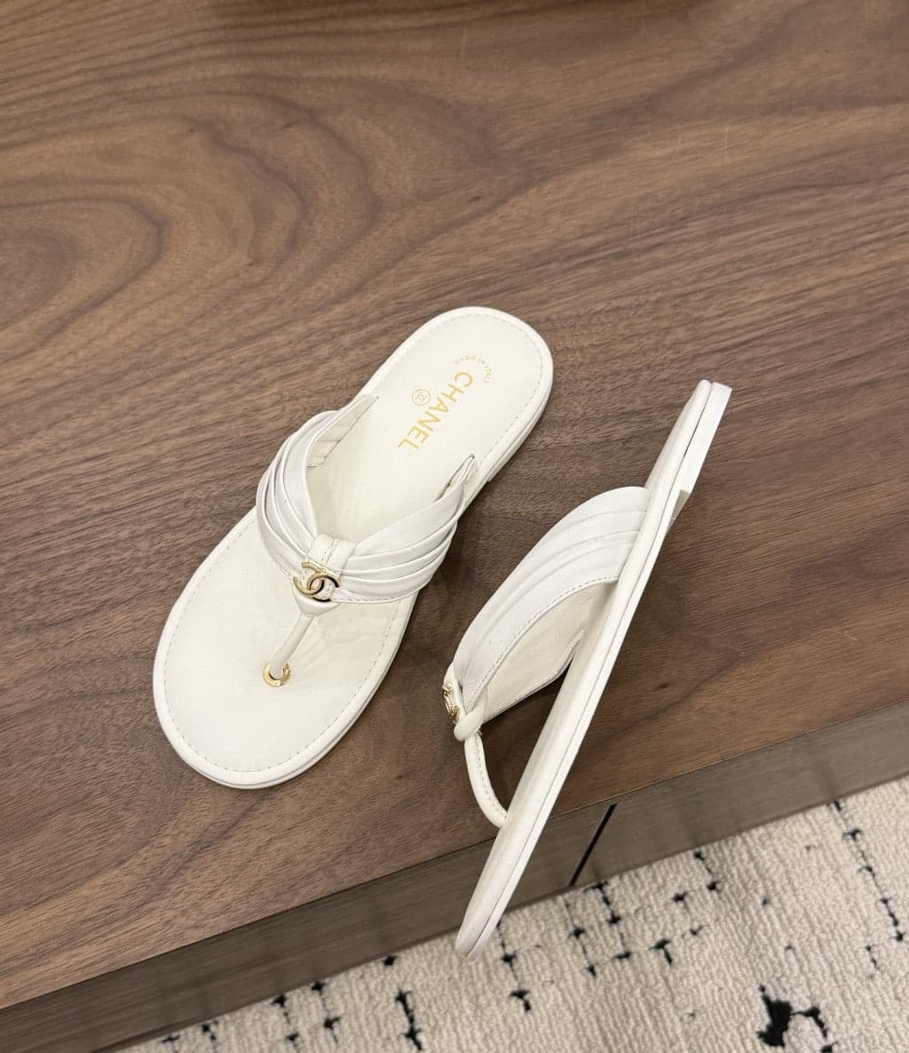 Chanel Thong Sandals White.