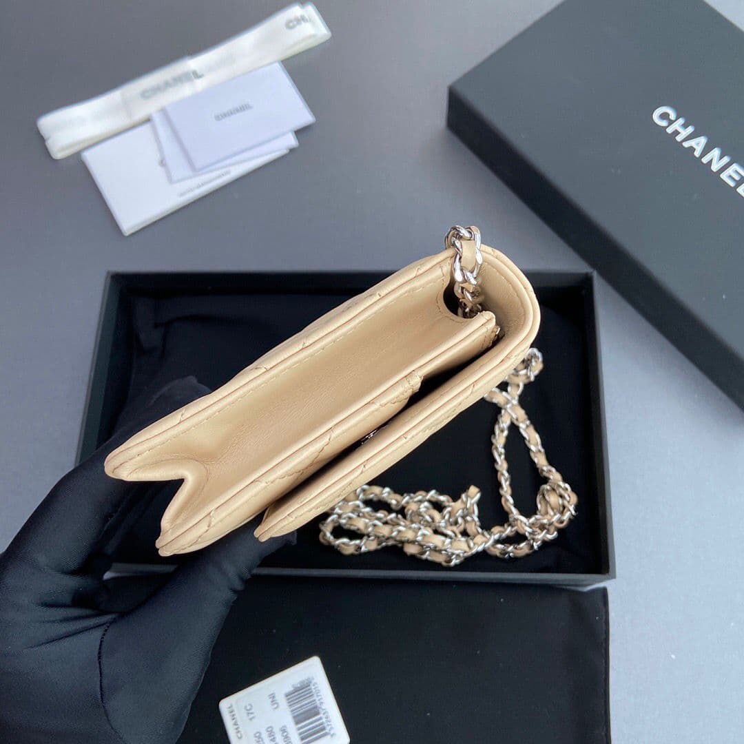 Chanel Wallet On Chain Beige Silver Hardware .