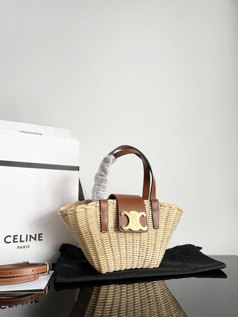 CLASSIC PANIER BOLSA CELINE CESTA TEEN em PALHA E COURO