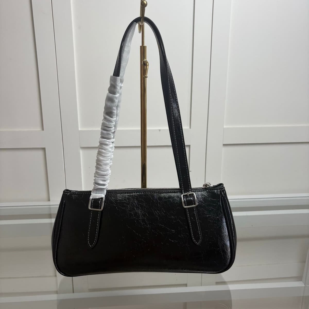 Coach Asher Shoulder Bag Shiny Crinkle Leather Black
