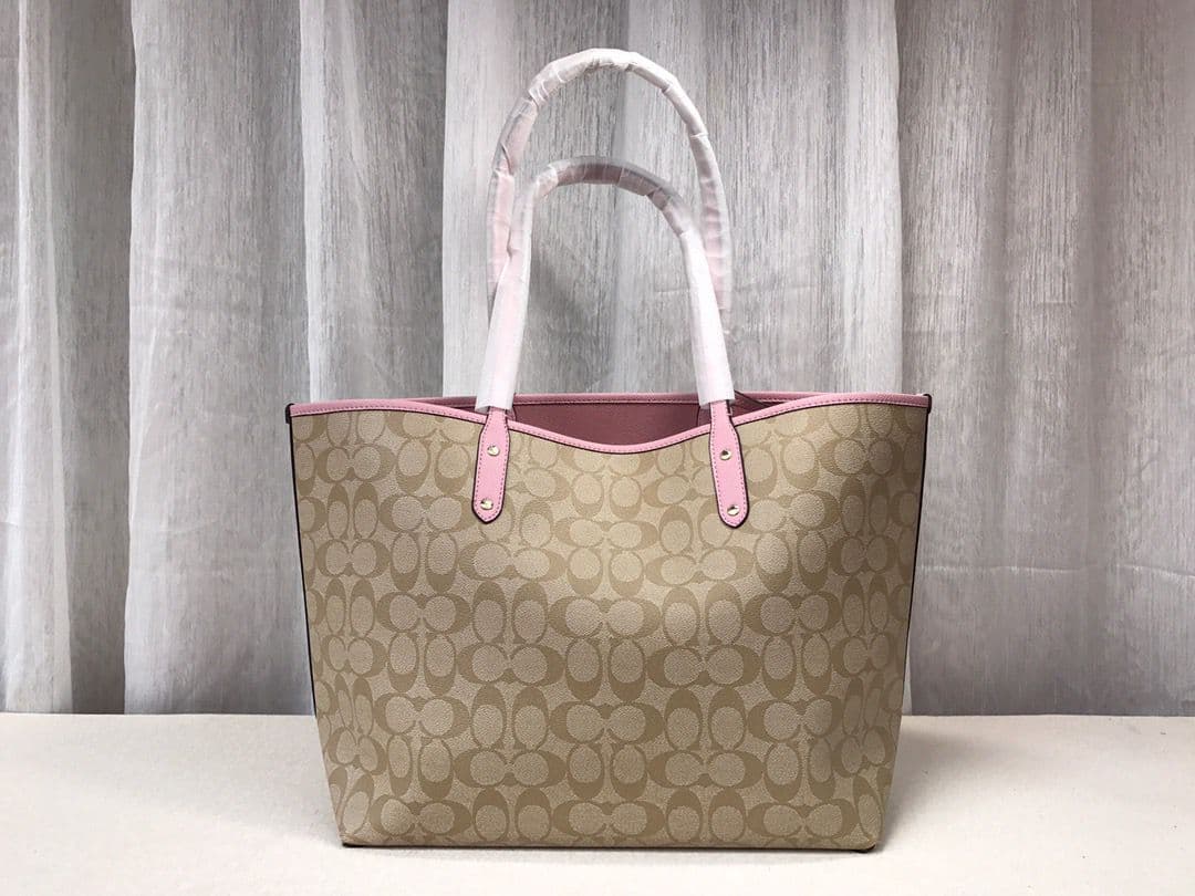 Coach City Tote Signature Canvas Khaki / Pink