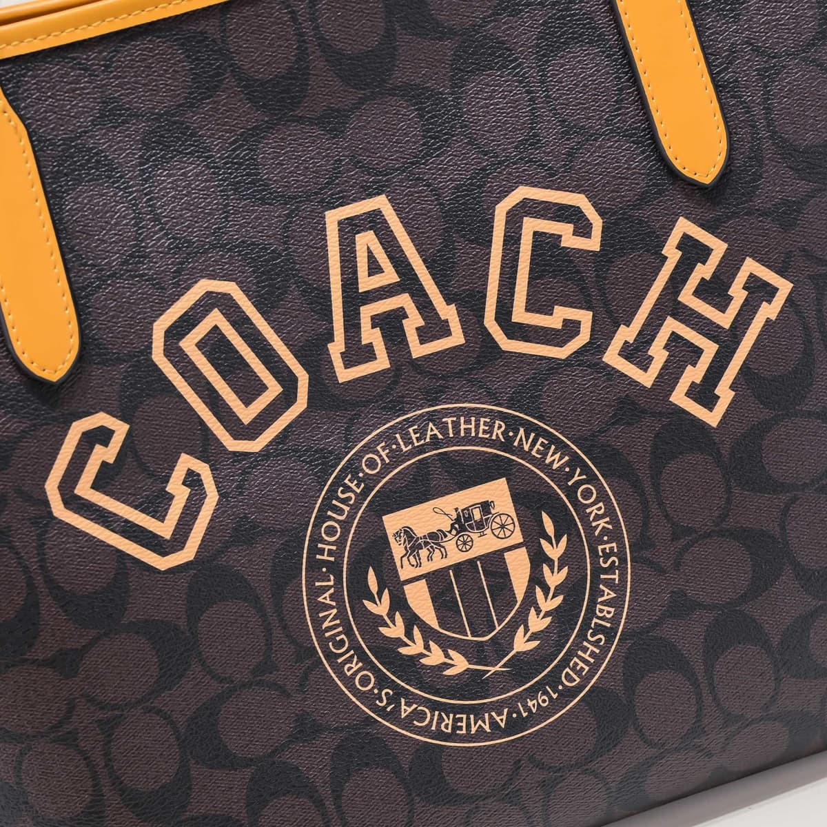Coach City Tote Varsity Signature Canvas Brown / Yellow