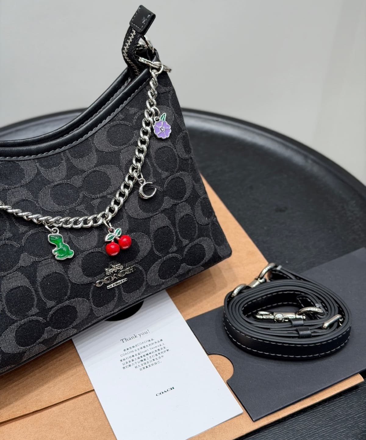 Coach Laurel Midnight Charm Shoulder Bag Black