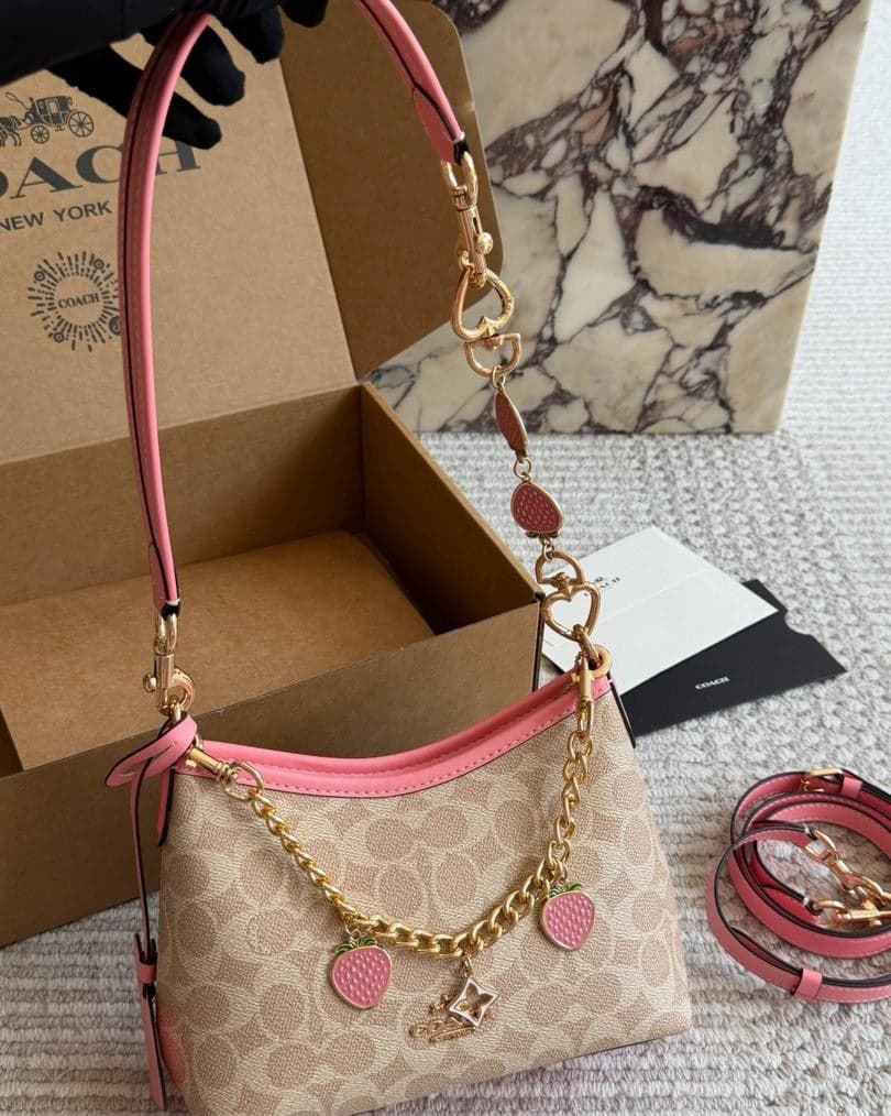 Coach Laurel Midnight Charm Shoulder Bag Beje/Pink