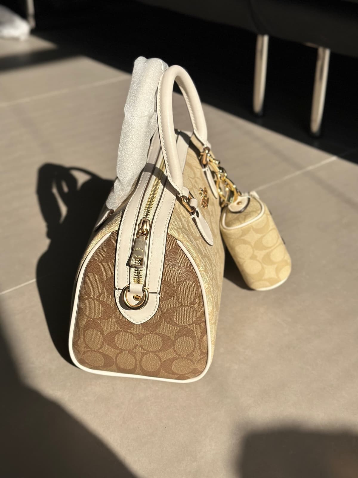 Coach Rowan Satchel Khaki / Off-White Signature Canvas