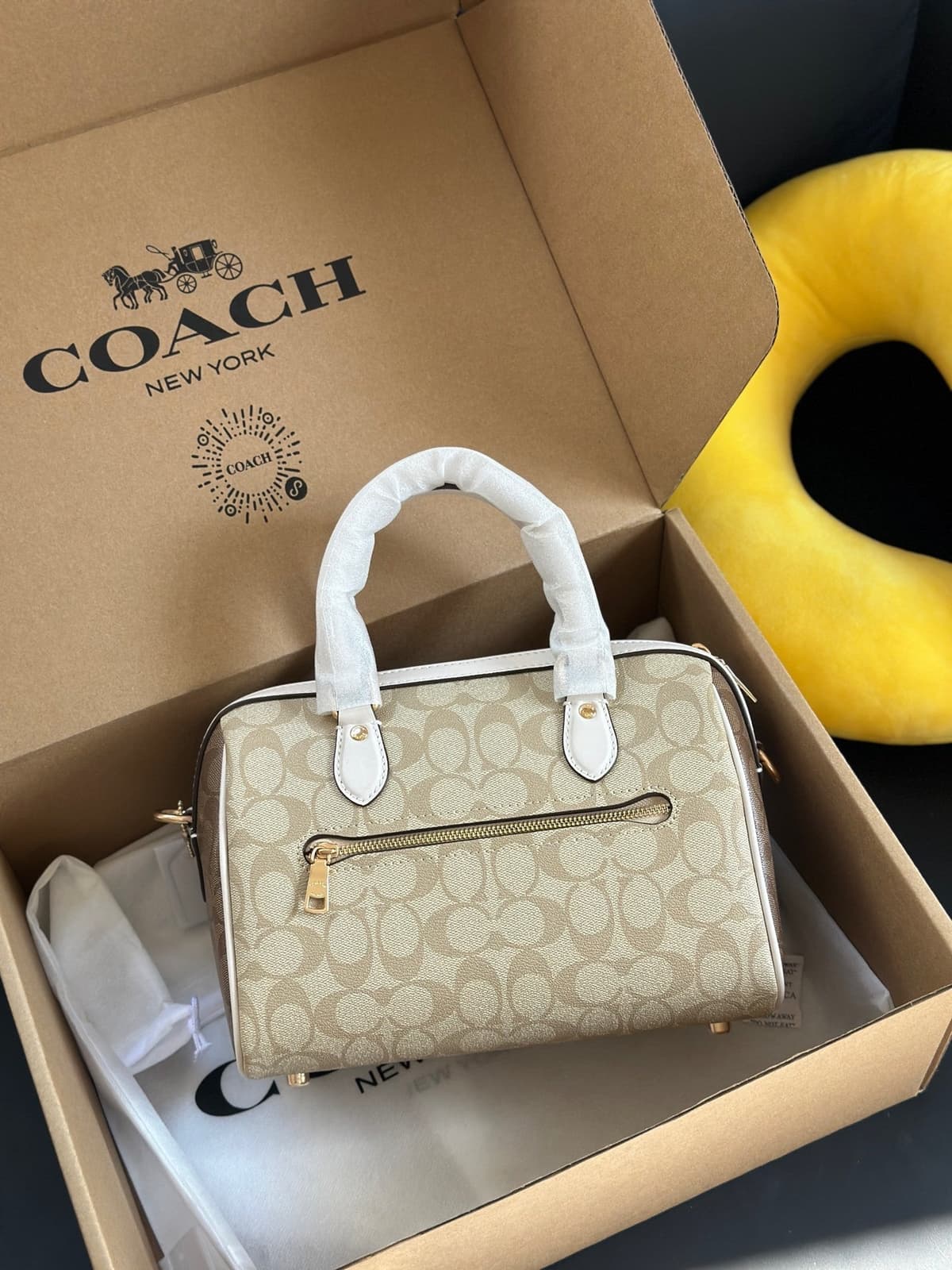 Coach Rowan Satchel Khaki / Off-White Signature Canvas