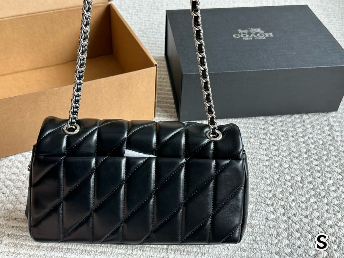Coach Tabby 26 Matelassê Preto Ferragens Prata