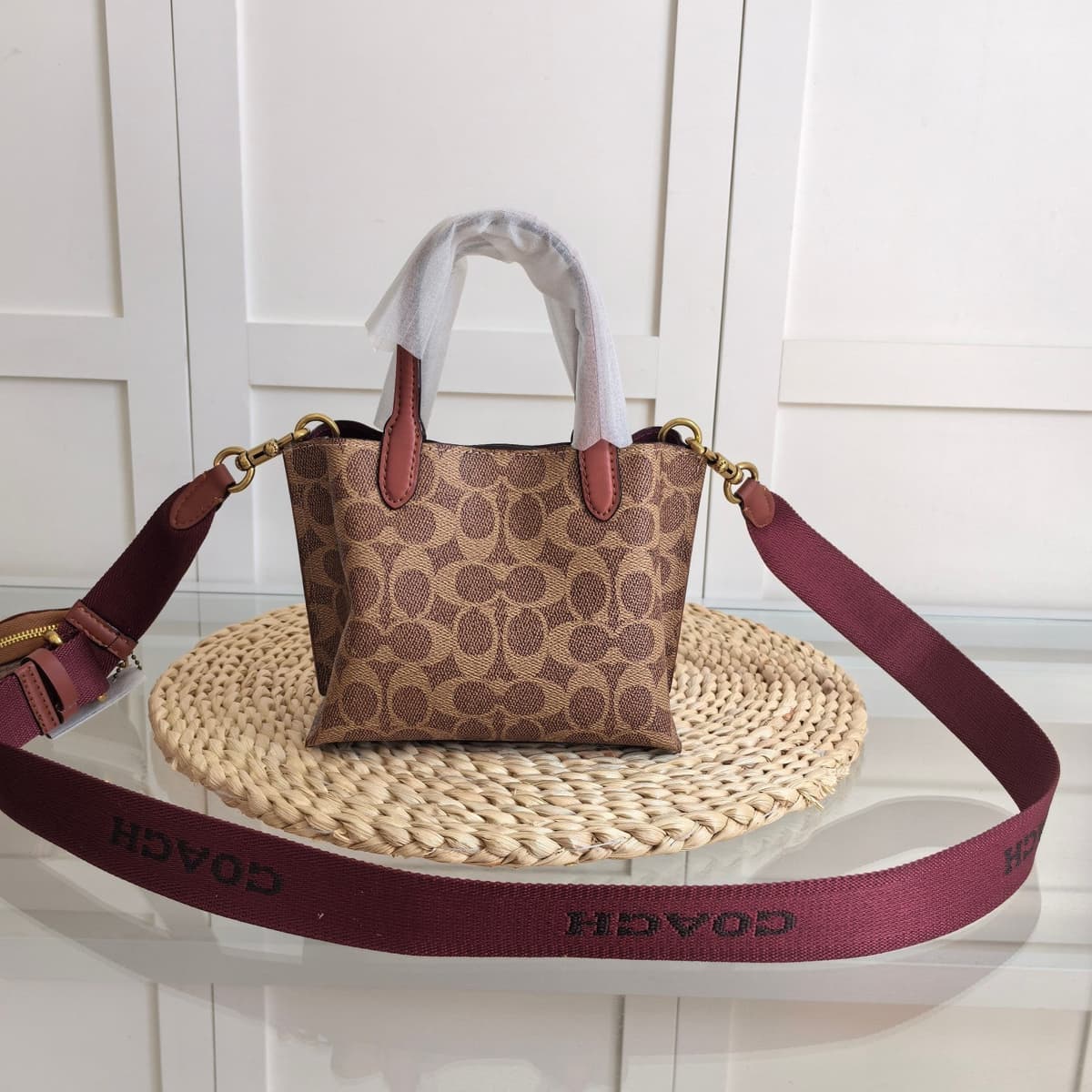 Coach Willow Tote 24 Pebble Khaki Signature Canvas Ferragens Douradas