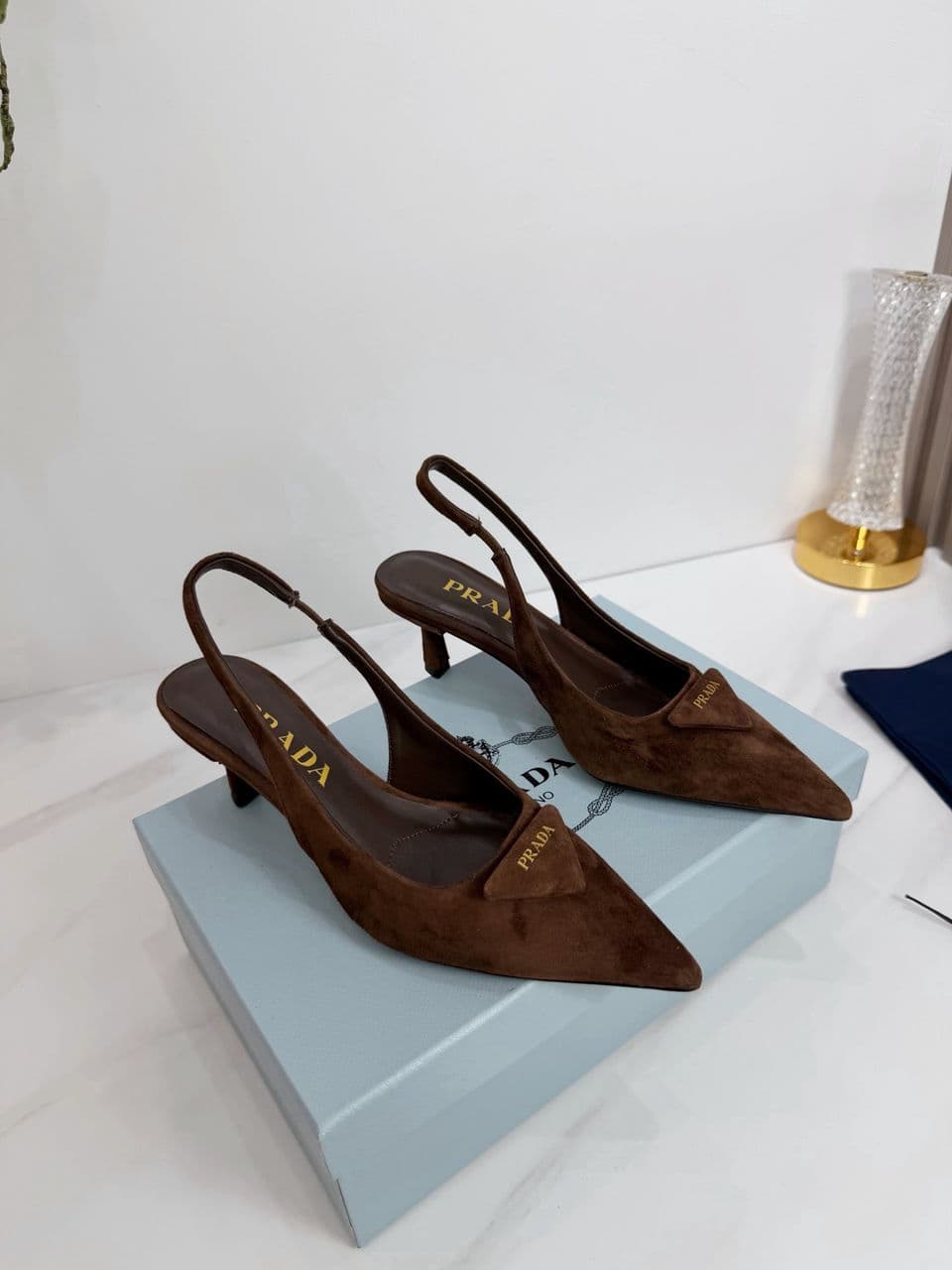 Prada dark brown suede slingback pump from