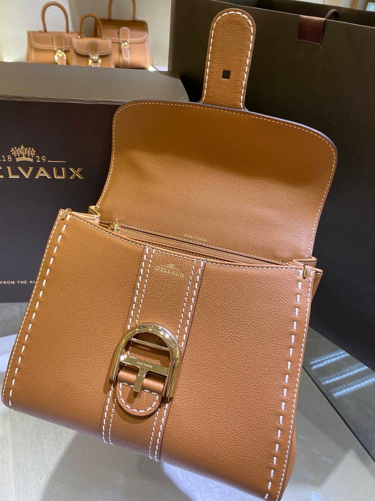 Delvaux Brillant Mini Leather Bag Camel Ferragens Douradas