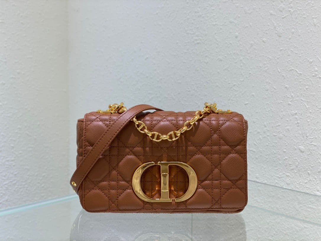 Dior Caro em Couro Marrom Cannage.