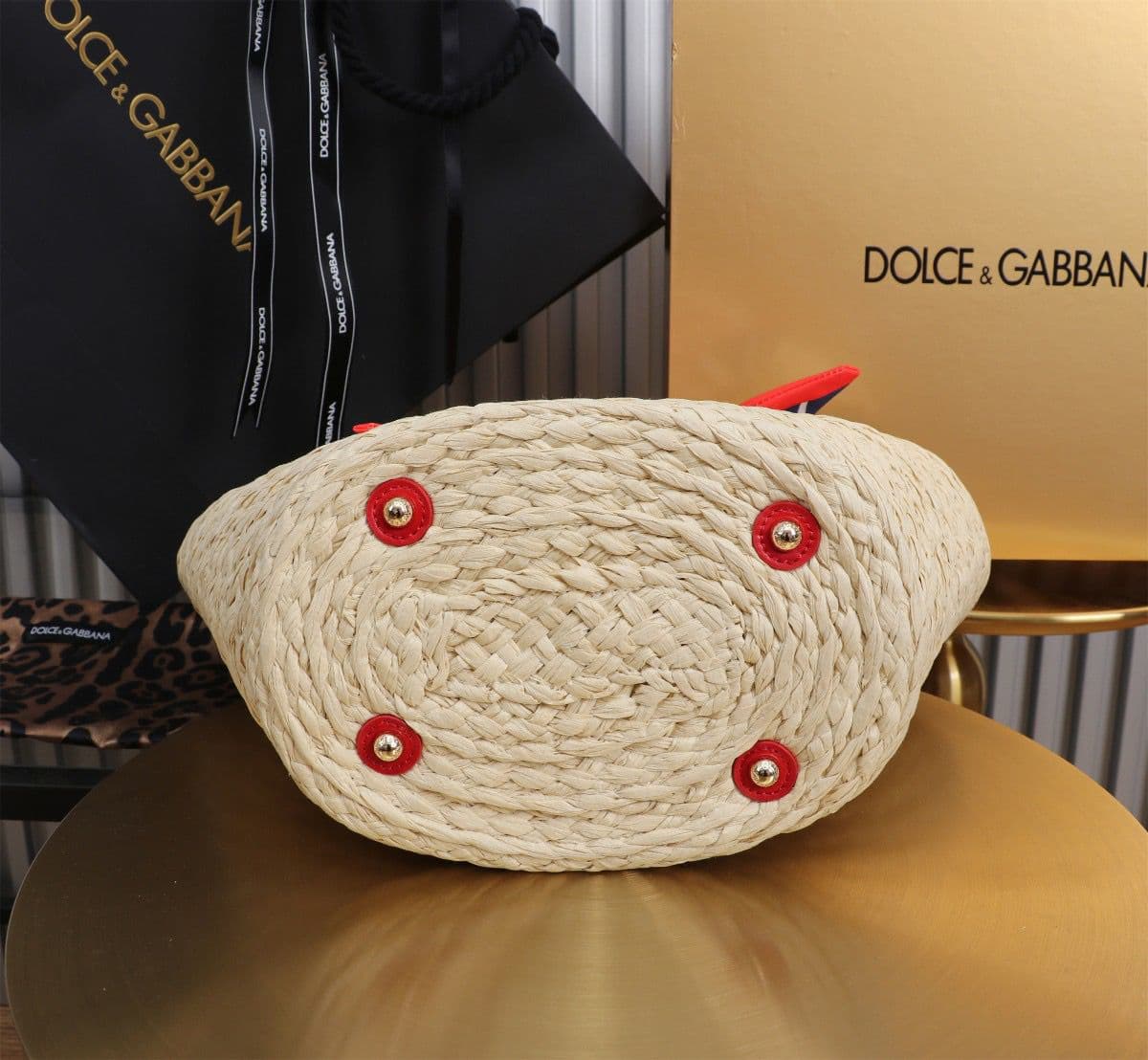 Dolce & Gabbana Kendra Small Raffia Tote Bag Red