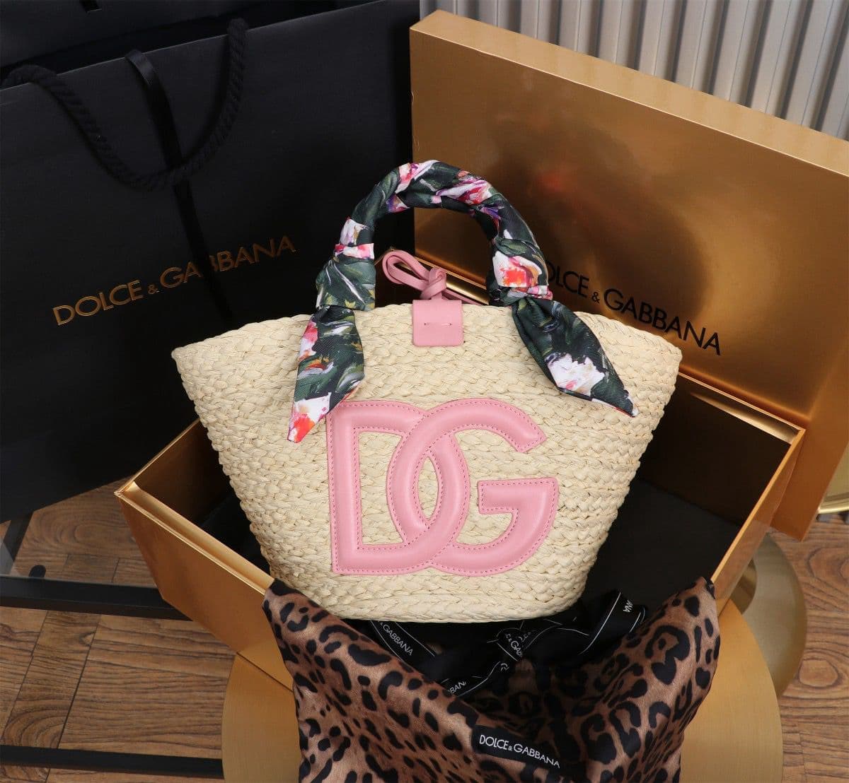 Dolce & Gabbana Kendra Small Raffia Tote Bag