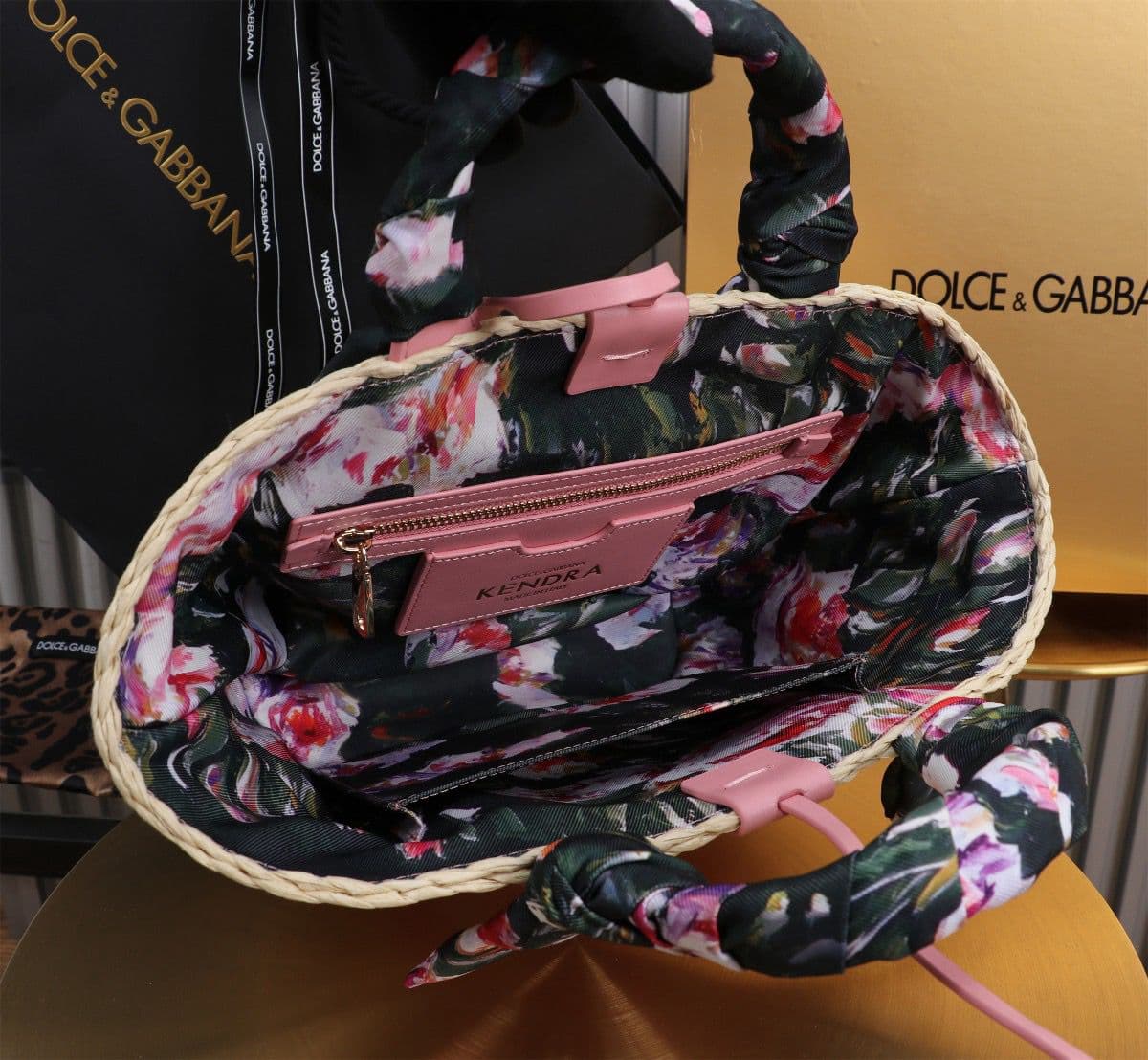 Dolce & Gabbana Kendra Small Raffia Tote Bag
