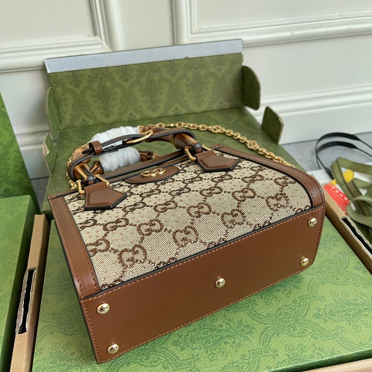 Gucci Diana Jumbo GG Tote Bag Small Camel/Ebony