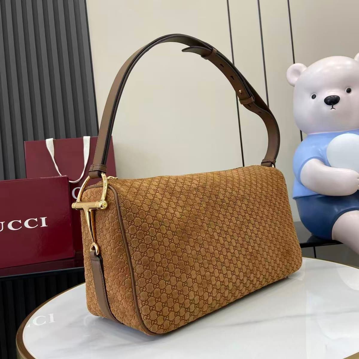 Gucci GG Shoulder Bag Canvas Brown .