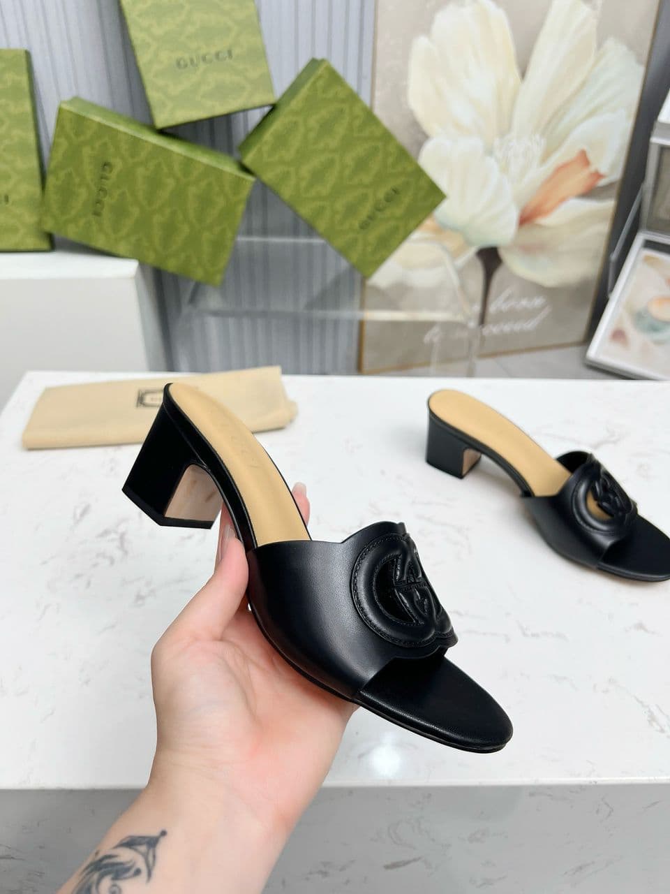 Gucci Interlocking GG Slide Sandal 55mm Black