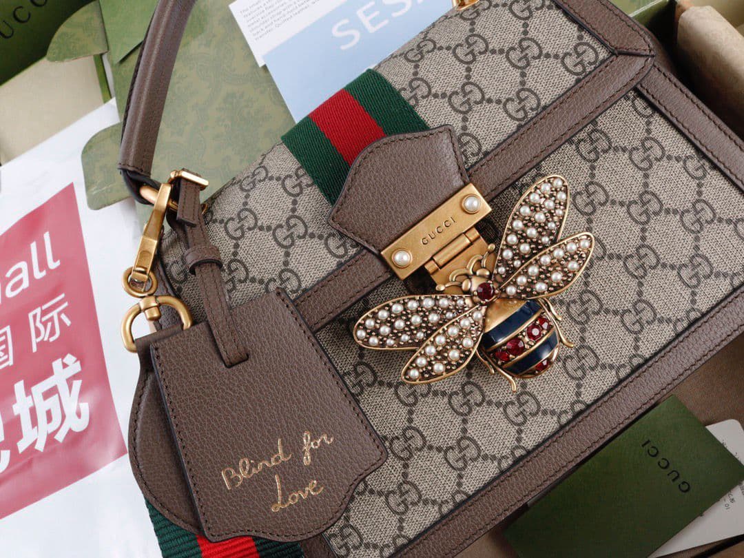 Gucci Queen Margaret Top Handle Bag GG Supreme Bee .