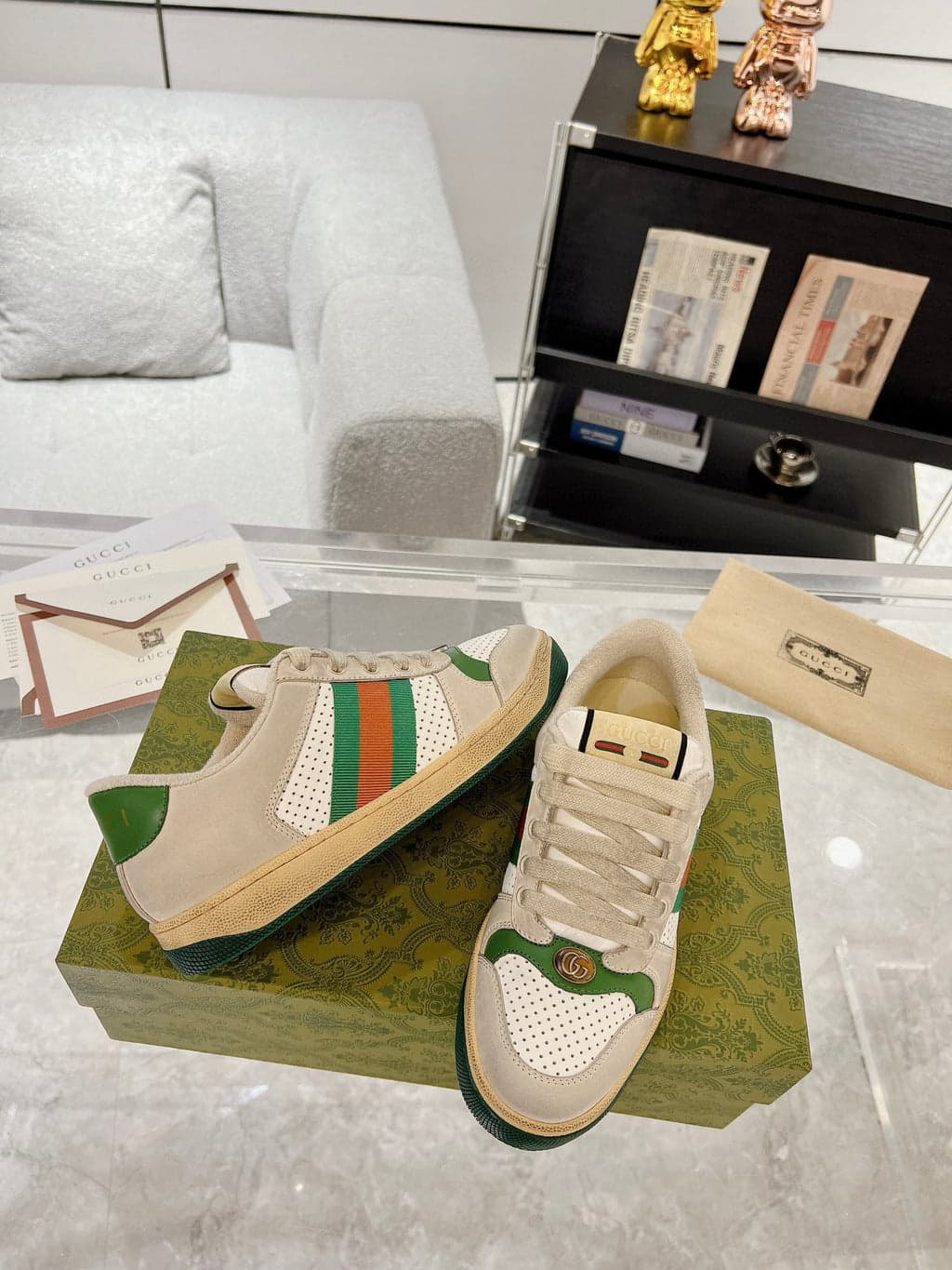 Gucci Screener GG Canvas White Perforated Leather