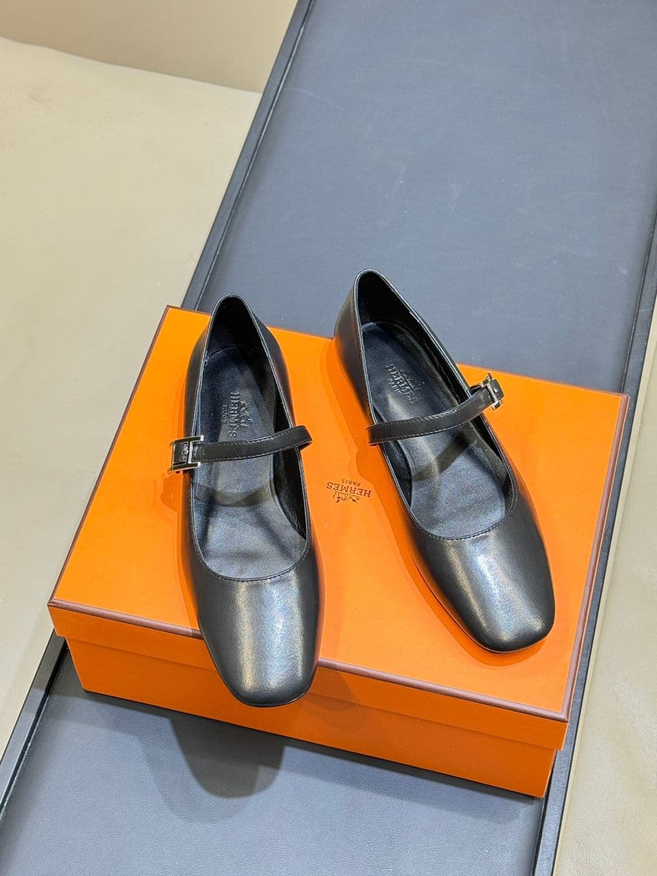 Hermès Lilia Mary Jane Ballet Flats Black Leather .