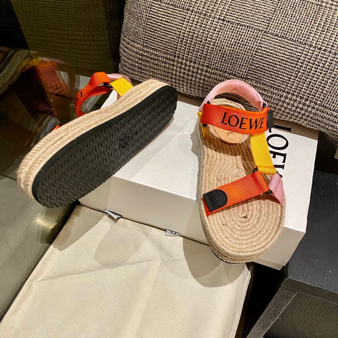 LOEWE Strappy Espadrille Sandals Women Nylon In Beige/Orange