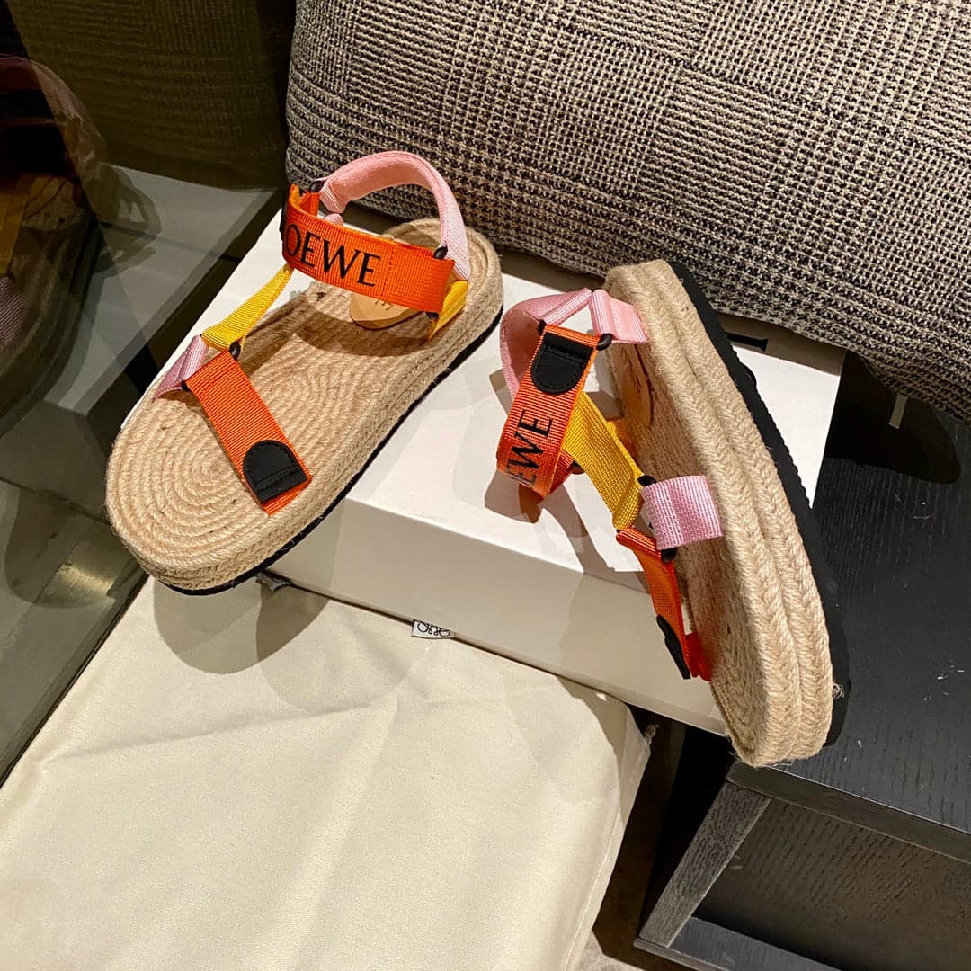 LOEWE Strappy Espadrille Sandals Women Nylon In Beige/Orange