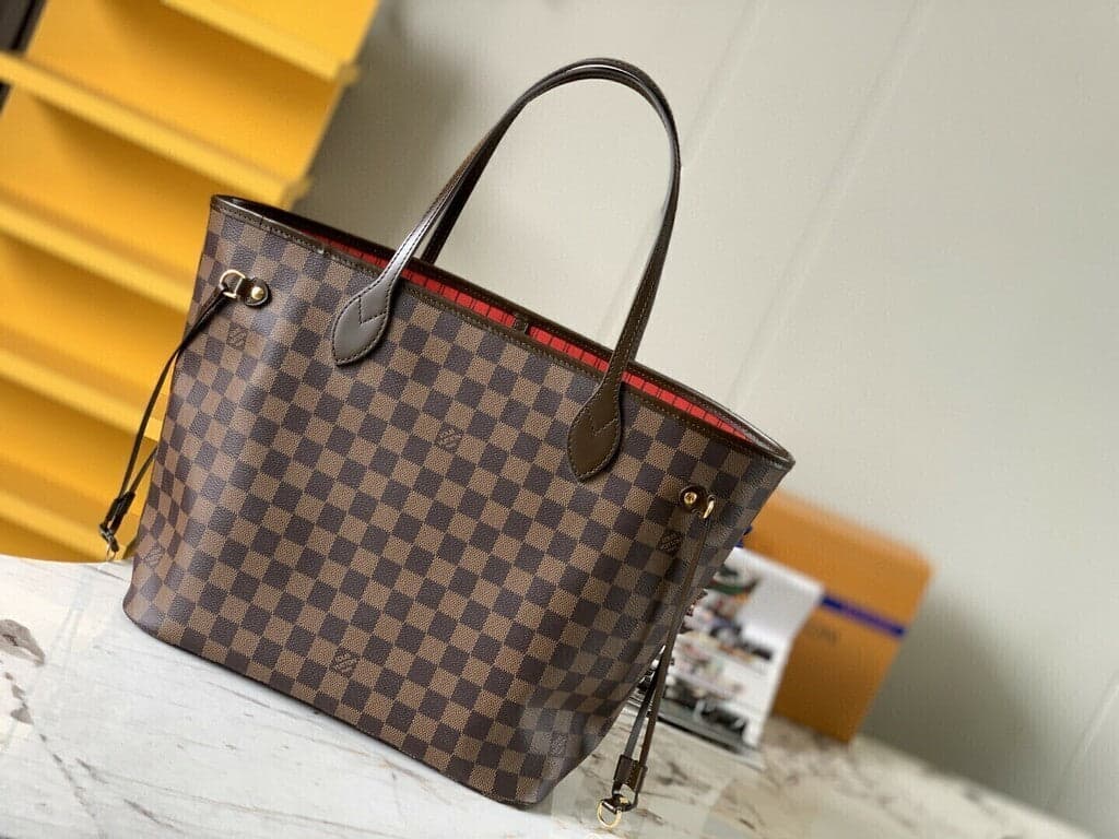 Lv Neverfull Inside Out MM Brown and Red.