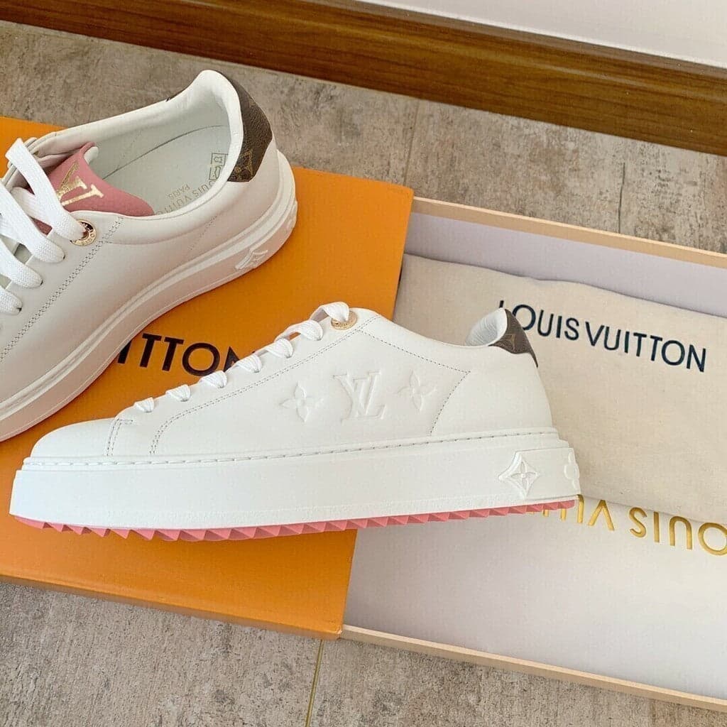 Time Out Debossed Monogram Leather White Pink
