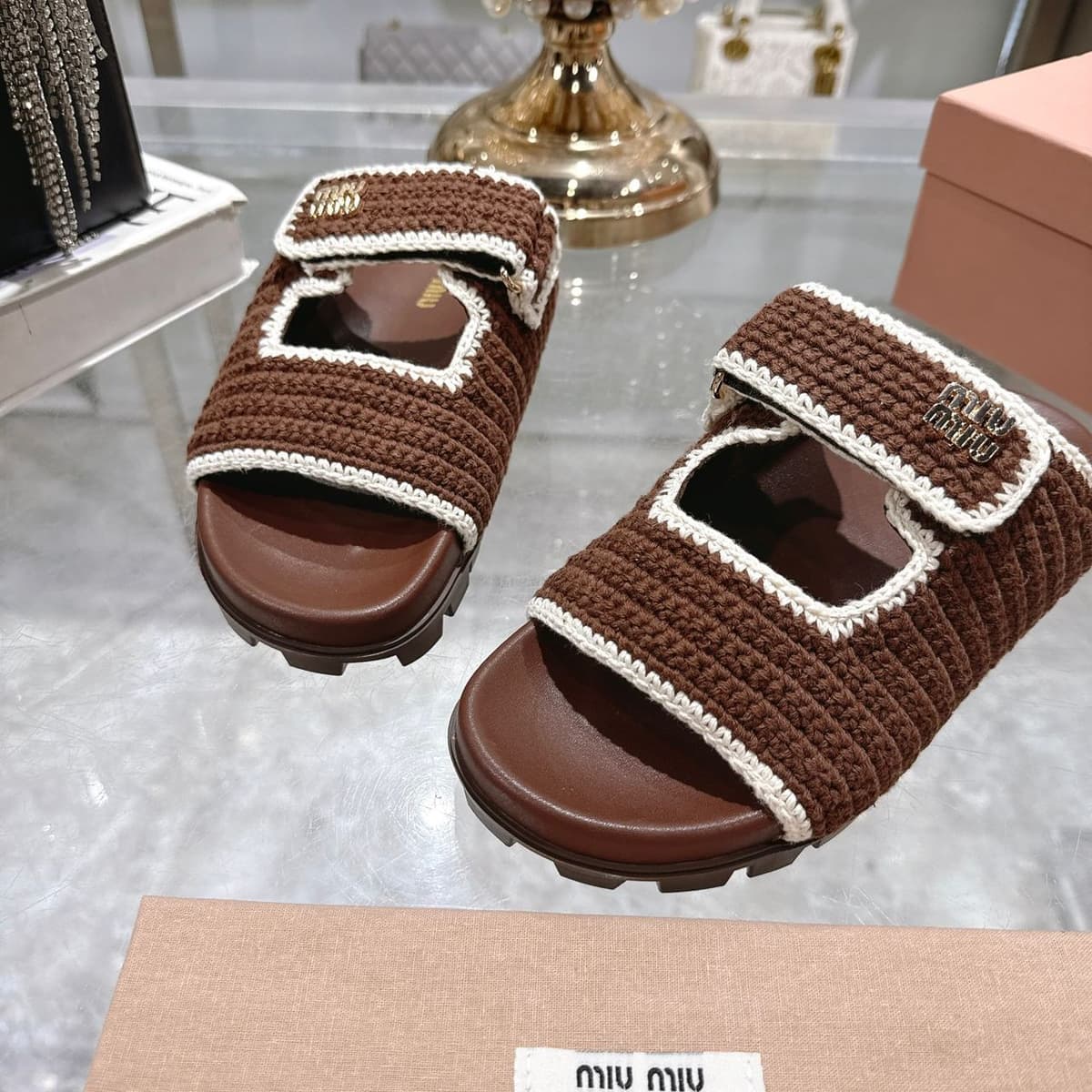 Miu Miu Raffia Crochet Stripe Tote Bag.