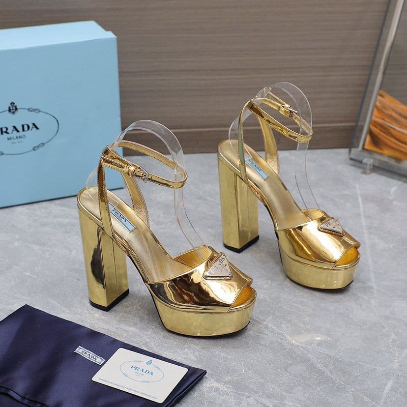 Prada Leather Sandal with Platform Gold.