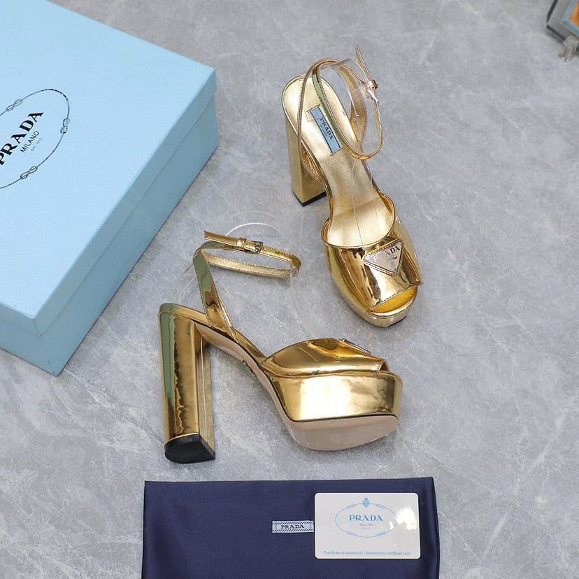 Prada Leather Sandal with Platform Gold.