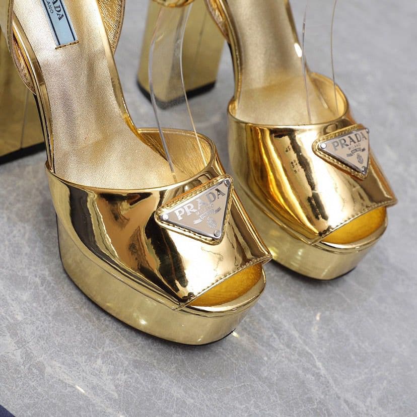 Prada Leather Sandal with Platform Gold.