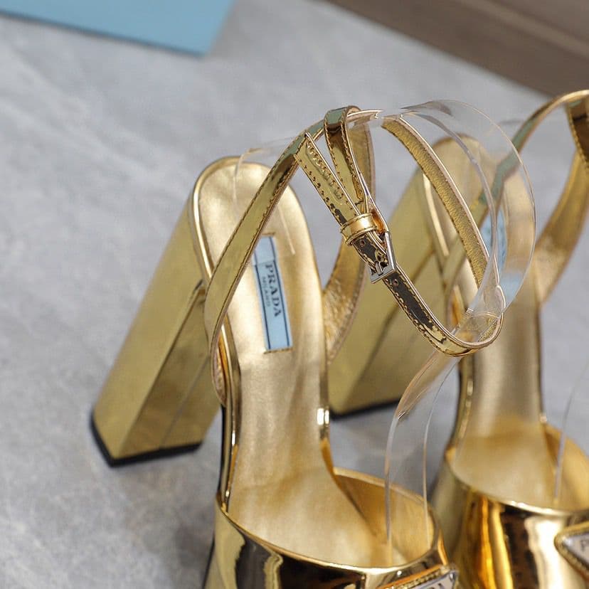Prada Leather Sandal with Platform Gold.