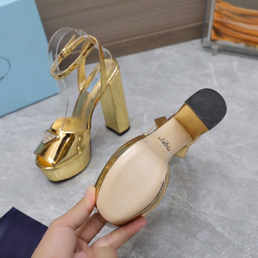 Prada Leather Sandal with Platform Gold.