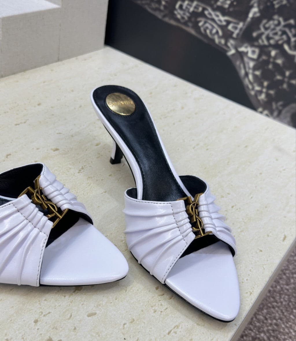Saint Laurent Babylone Cassandra Draped Leather Mule White