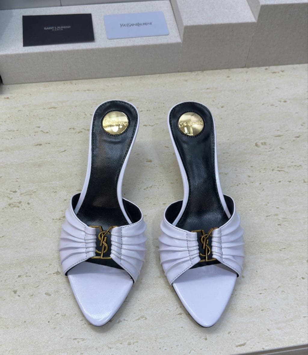 Saint Laurent Babylone Cassandra Draped Leather Mule White