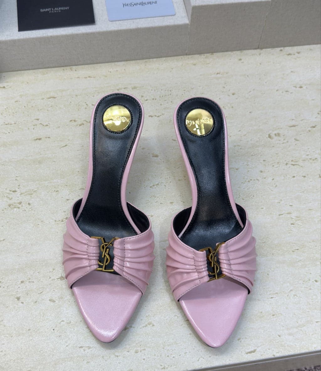 Saint Laurent Babylone Cassandra Draped Leather Mule Pink
