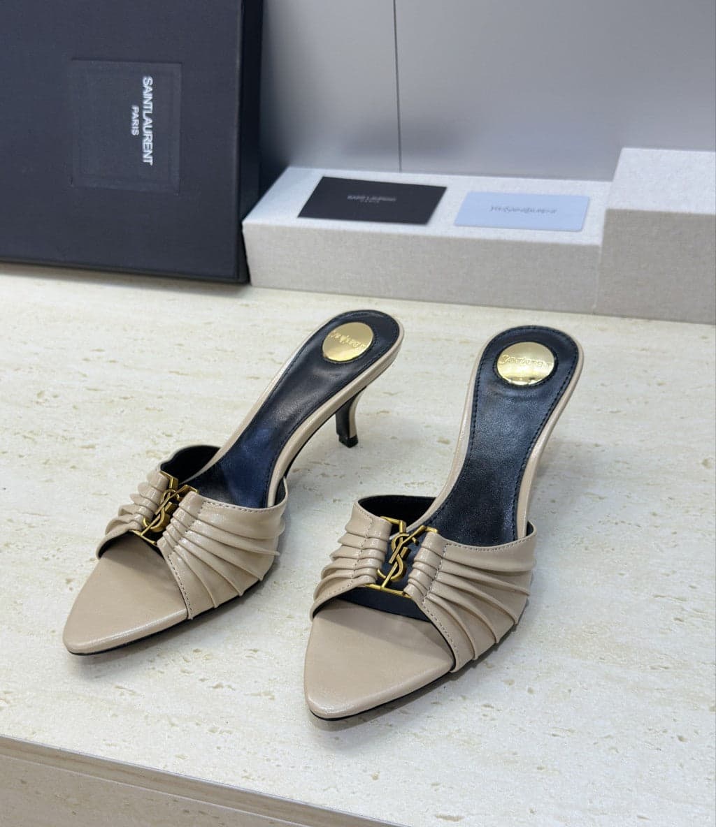 Saint Laurent Babylone Cassandra Draped Mule Nude Beige