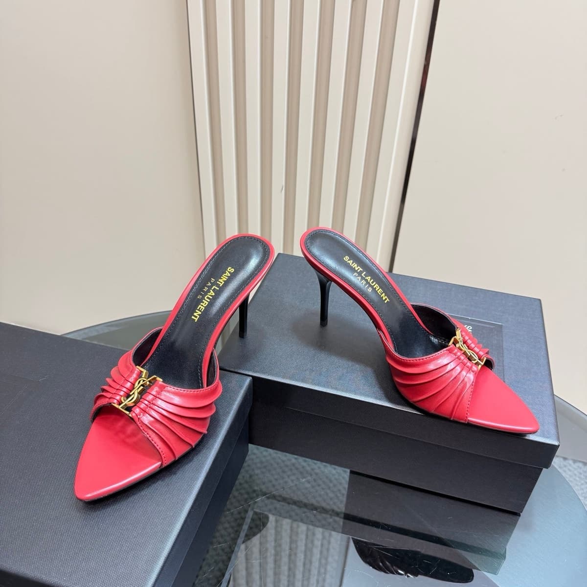 Saint Laurent Babylone Mules Bordeaux red