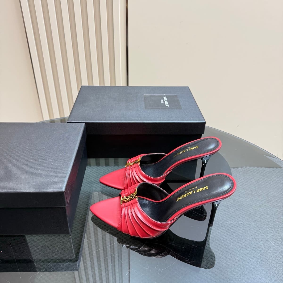 Saint Laurent Babylone Mules Bordeaux red