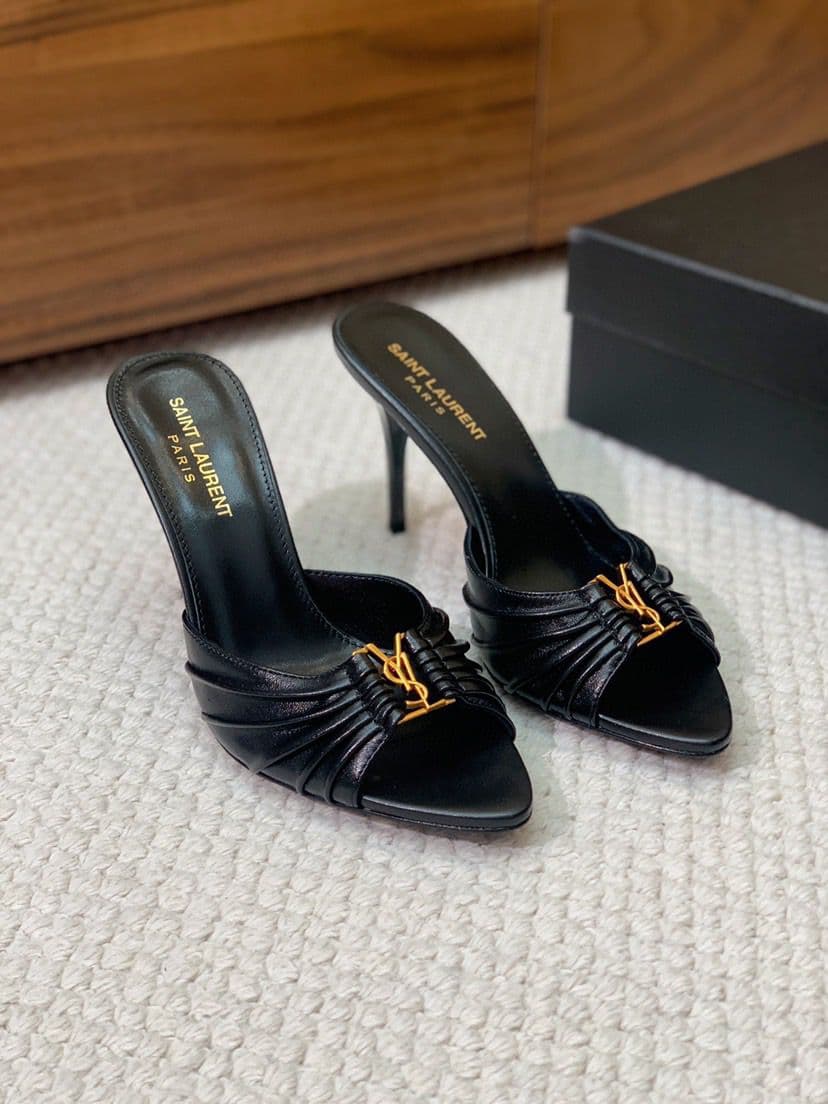 Saint Laurent Babylone Draped Leather Sandals Black