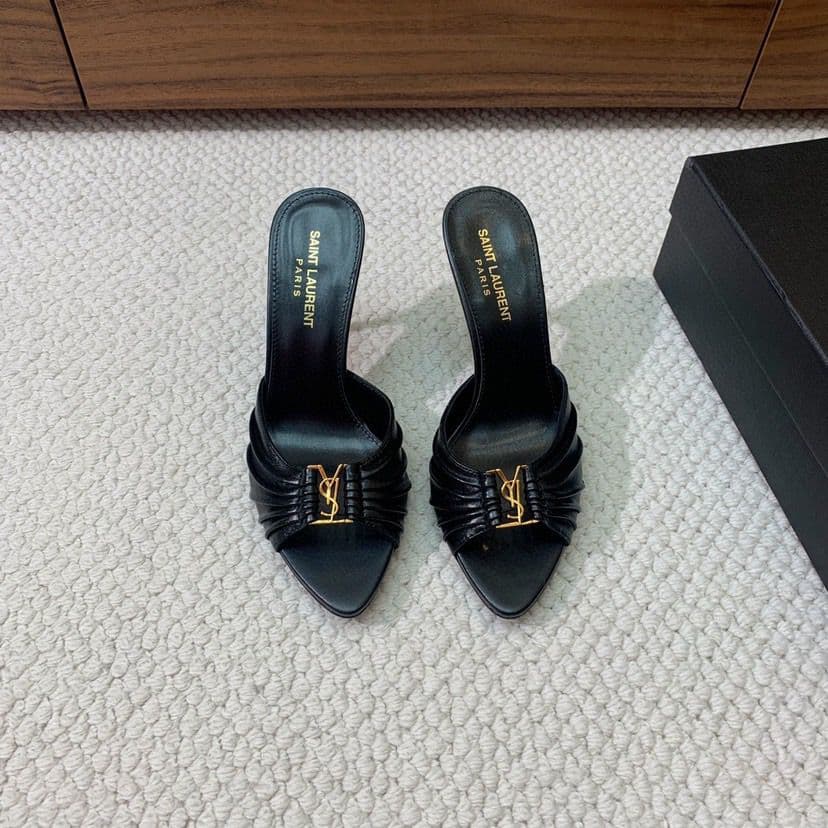 Saint Laurent Babylone Draped Leather Sandals Black