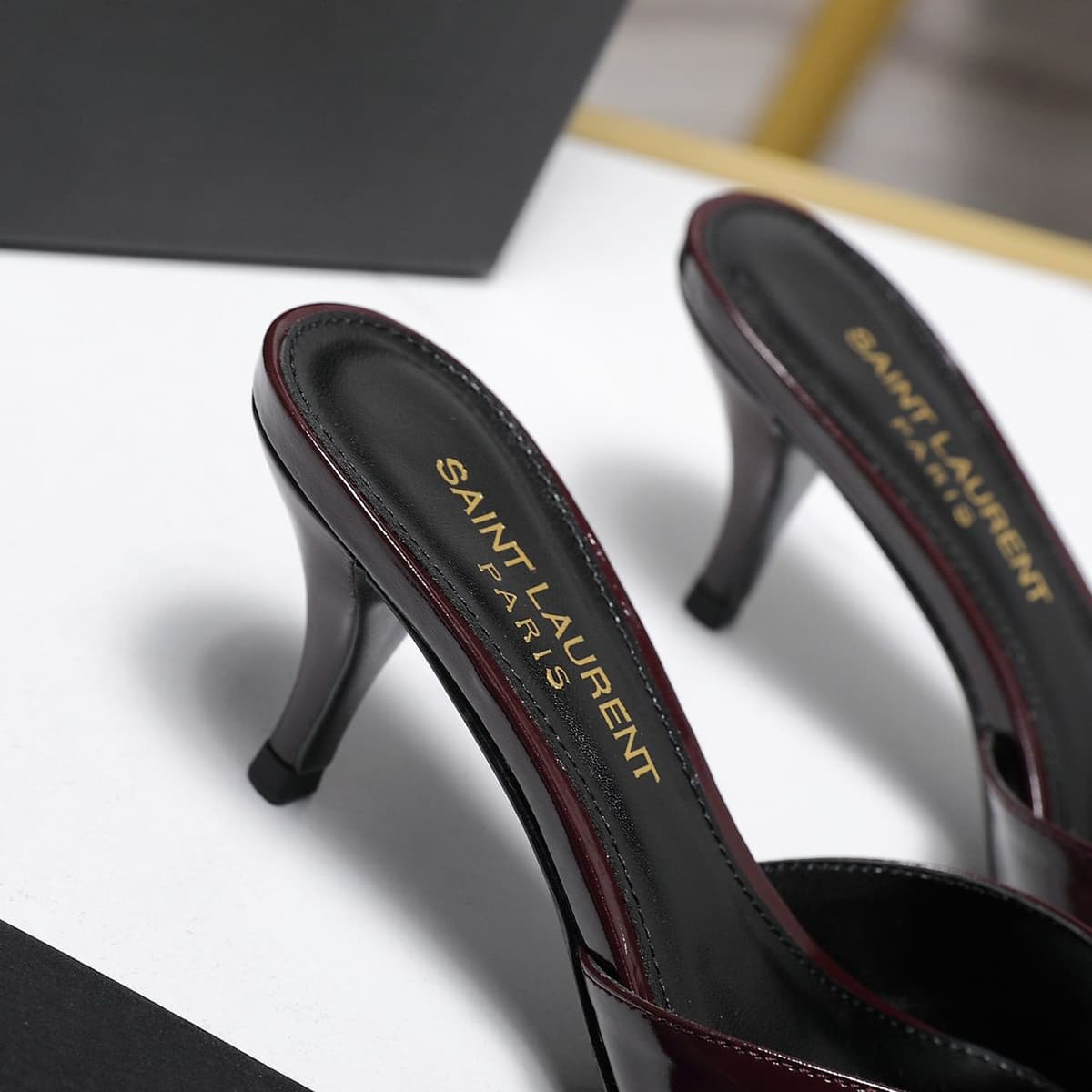 Saint Laurent Babylone Mules Bordeaux wine Salto 6cm .