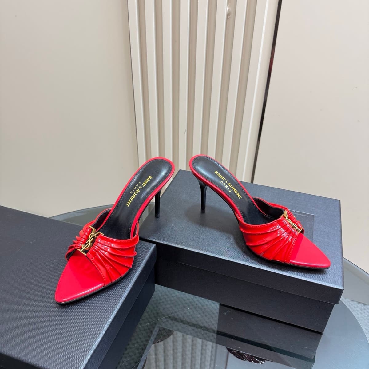 Saint Laurent Babylone Mules Bordeaux slutty red