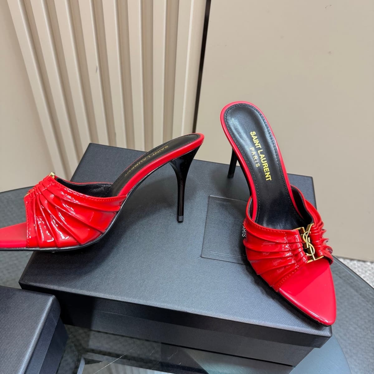 Saint Laurent Babylone Mules Bordeaux slutty red