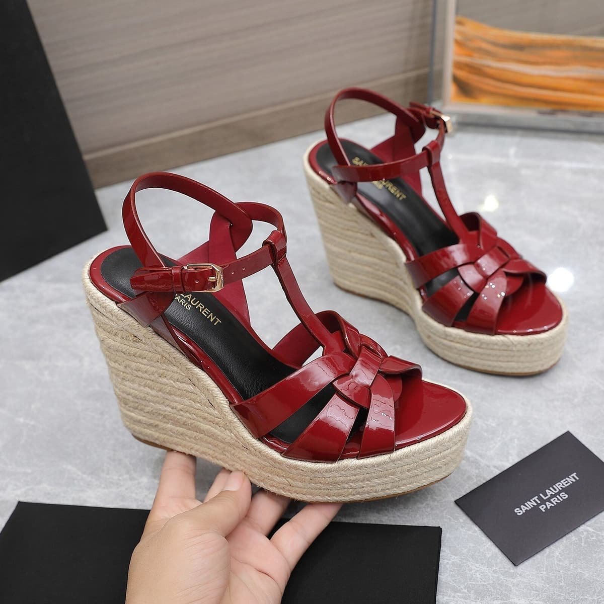 Saint Laurent Espadrille Tribute dark red