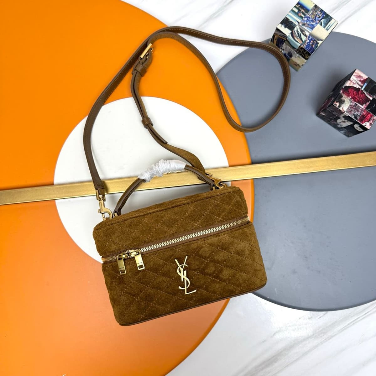 Saint Laurent Vanity Bag (Quilted Suede) .