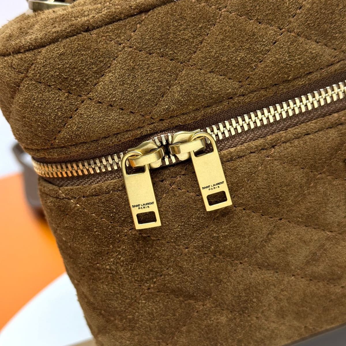Saint Laurent Vanity Bag (Quilted Suede) .
